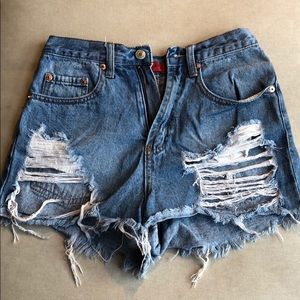 High rise distressed shorts